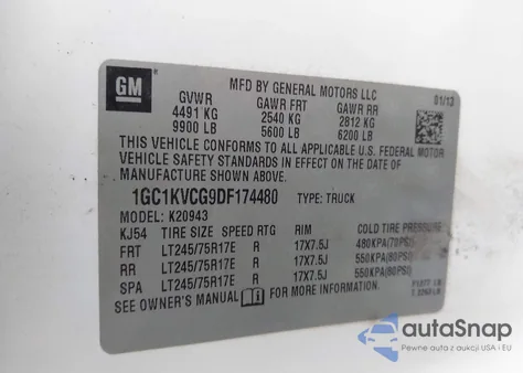 2013 Chevrolet Silverado 2500Hd Work Truck z USA, uszkodzony, nr VIN 1GC1KVCG9DF174480